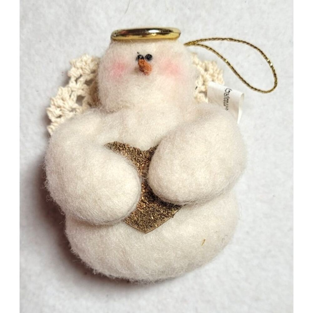 Vtg Terry’s Village Snowman Angel Brooch Ornament Primitive Plush Snow Angel